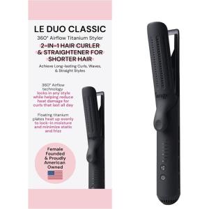 L’ANGE HAIR Le Duo Grande 360° Airflow Styler | 2-in-1 Curling Wand & Titanium Flat Iron Professional Hair Straightener and Curler with Cooling Air Vents to Lock in Style (Blush)(Black Standard)