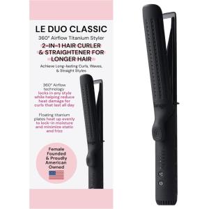 L’ANGE HAIR Le Duo Grande 360° Airflow Styler | 2-in-1 Curling Wand & Titanium Flat Iron Professional Hair Straightener and Curler with Cooling Air Vents to Lock in Style (Blush)(Black Grande)