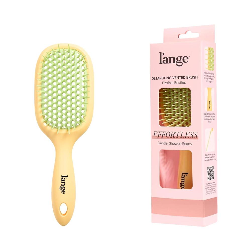 imageLANGE HAIR Detangling Vented Brush  Flexible Bristles for Wet or Dry Hair  Gentle Glide to Reduce Breakage  Ergonomic Shower Brush  Great for All Hair Types amp Sensitive Scalps YellowYellow