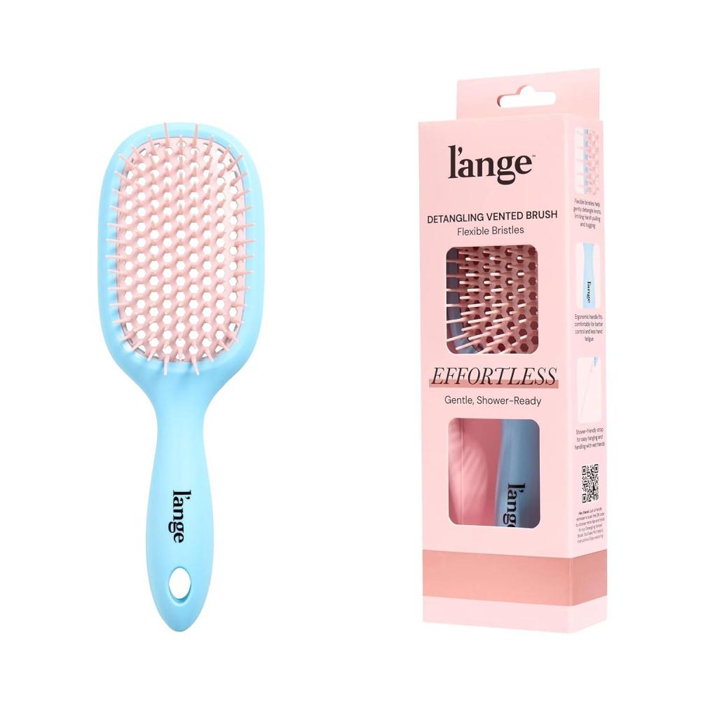 imageLANGE HAIR Detangling Vented Brush  Flexible Bristles for Wet or Dry Hair  Gentle Glide to Reduce Breakage  Ergonomic Shower Brush  Great for All Hair Types amp Sensitive Scalps YellowBlue