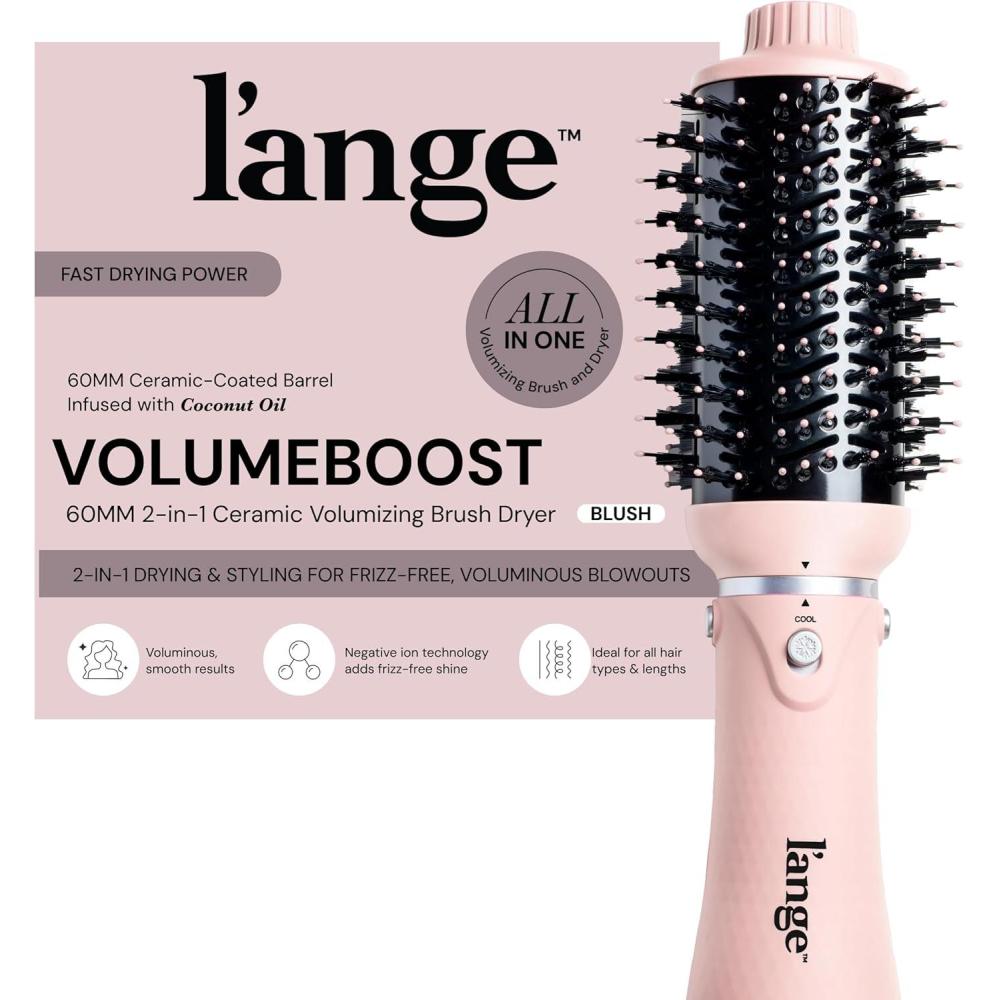 imageLANGE HAIR VolumeBoost 60mm 2in1 Ceramic Volumizing Brush Dryer  Fast Drying amp Styling for FrizzFree Voluminous Blowouts  CeramicCoated Barrel BlackBlush