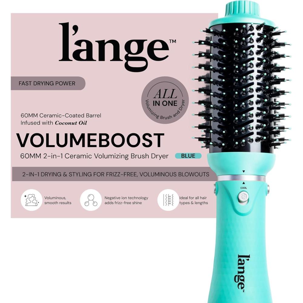 imageLANGE HAIR VolumeBoost 60mm 2in1 Ceramic Volumizing Brush Dryer  Fast Drying amp Styling for FrizzFree Voluminous Blowouts  CeramicCoated Barrel BlackBlue