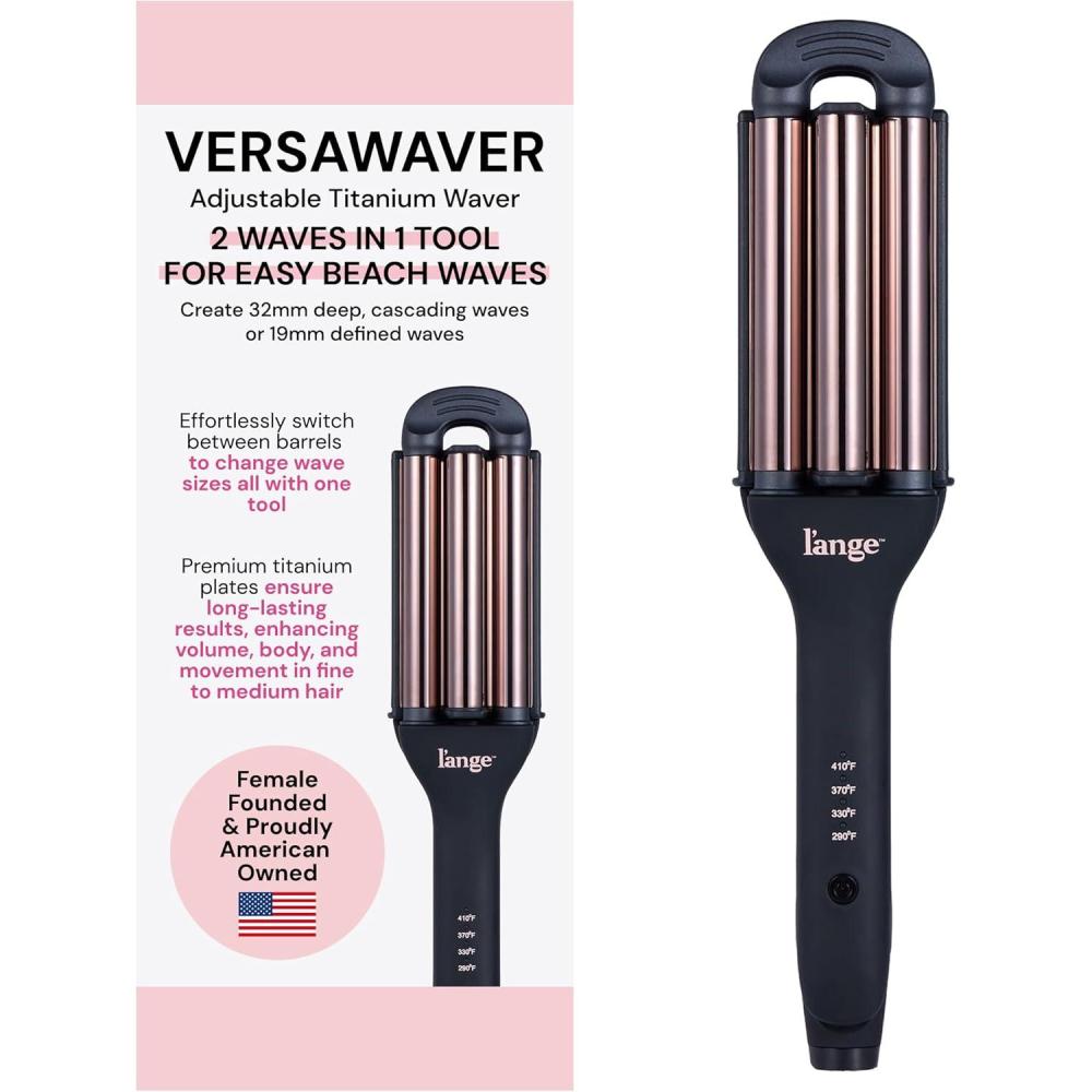 imageLANGE Hair VersaWaver Adjustable Titanium Waver  Pick 19mm or 32mm Waves with 1 Tool  Titanium 3Barrel Waving Tool  Cool Tip Also Rotates Barrel to Change Wave Lengths BlackBlack