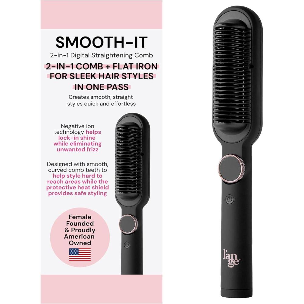 imageLANGE HAIR SmoothIt 2in1 Hot Comb Straightener  Digital Straightening Comb with Adjustable Heat Dial  Ionic Technology for FrizzFree Styling  for All Hair Types BlushDigital Comb  Black
