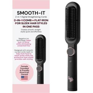 L’ANGE HAIR Smooth-It 2-in-1 Hot Comb Straightener | Digital Straightening Comb with Adjustable Heat Dial | Ionic Technology for Frizz-Free Styling | for All Hair Types (Blush)(Digital Comb – Black)