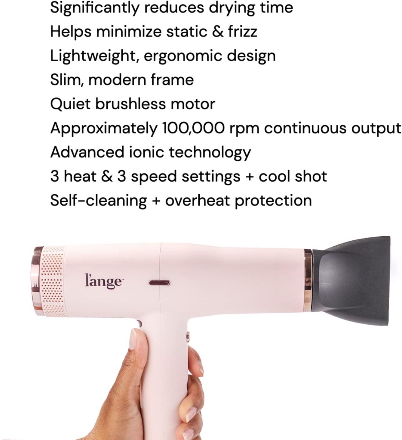 imageLANGE HAIR Le Styliste Luxury Hair Dryer  Quiet Brushless Blow Dryer with Diffuser  1875 Watts for 4X Faster Drying  Hairdryer with 3 Heat amp Speed Settings  Best Hair Dryers for BlowoutsBlush