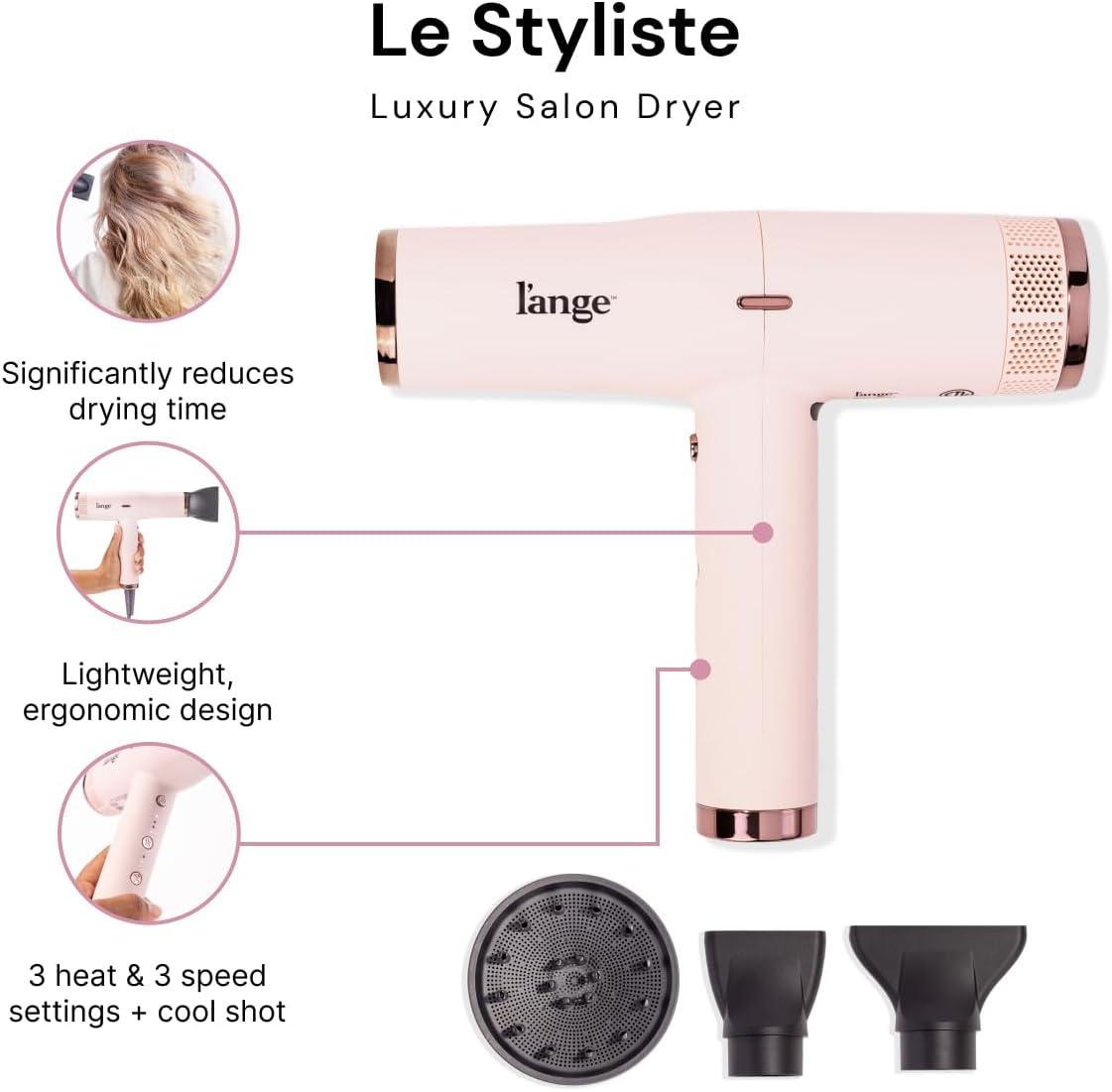 imageLANGE HAIR Le Styliste Luxury Hair Dryer  Quiet Brushless Blow Dryer with Diffuser  1875 Watts for 4X Faster Drying  Hairdryer with 3 Heat amp Speed Settings  Best Hair Dryers for BlowoutsBlush