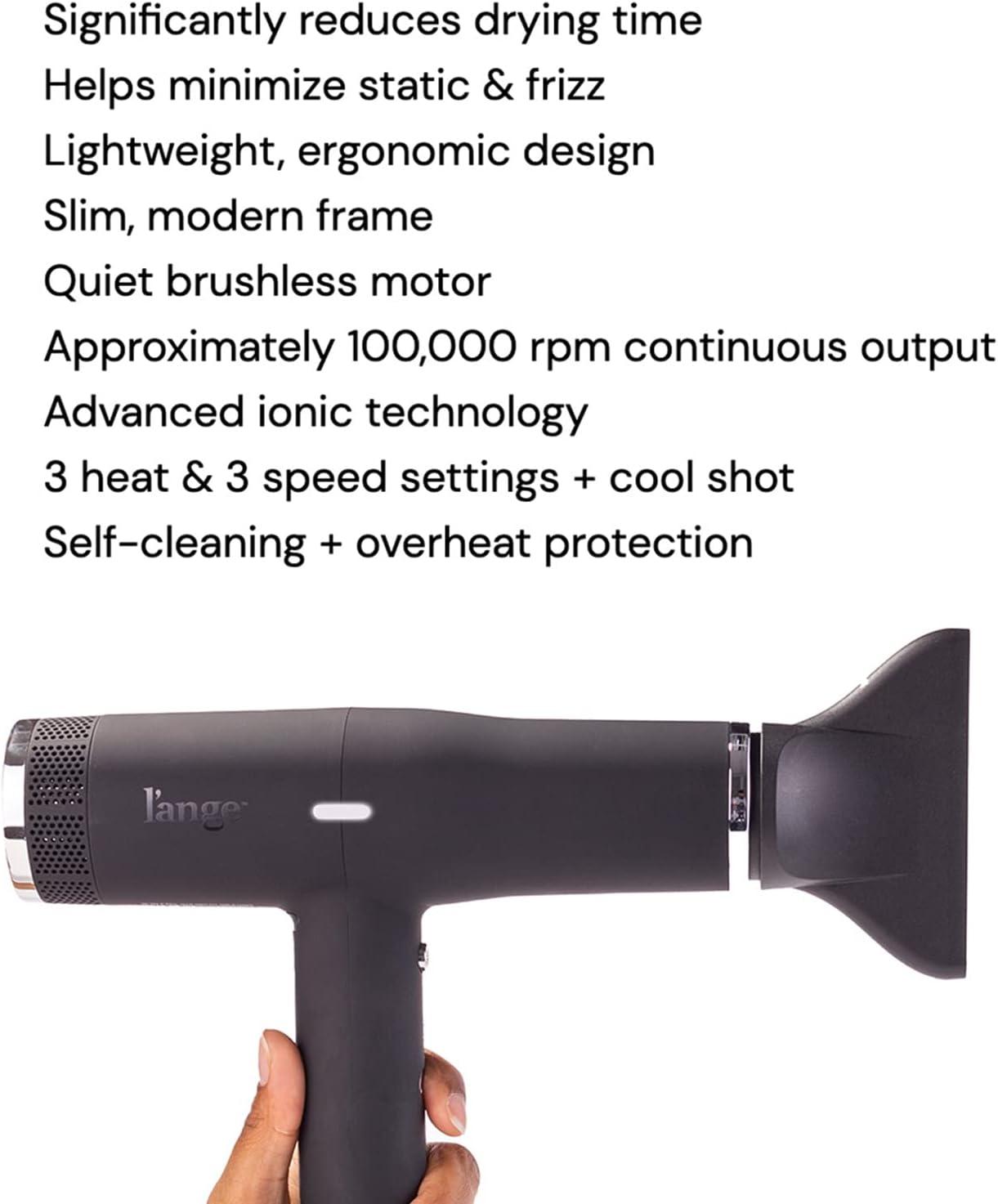 imageLANGE HAIR Le Styliste Luxury Hair Dryer  Quiet Brushless Blow Dryer with Diffuser  1875 Watts for 4X Faster Drying  Hairdryer with 3 Heat amp Speed Settings  Best Hair Dryers for BlowoutsBlack