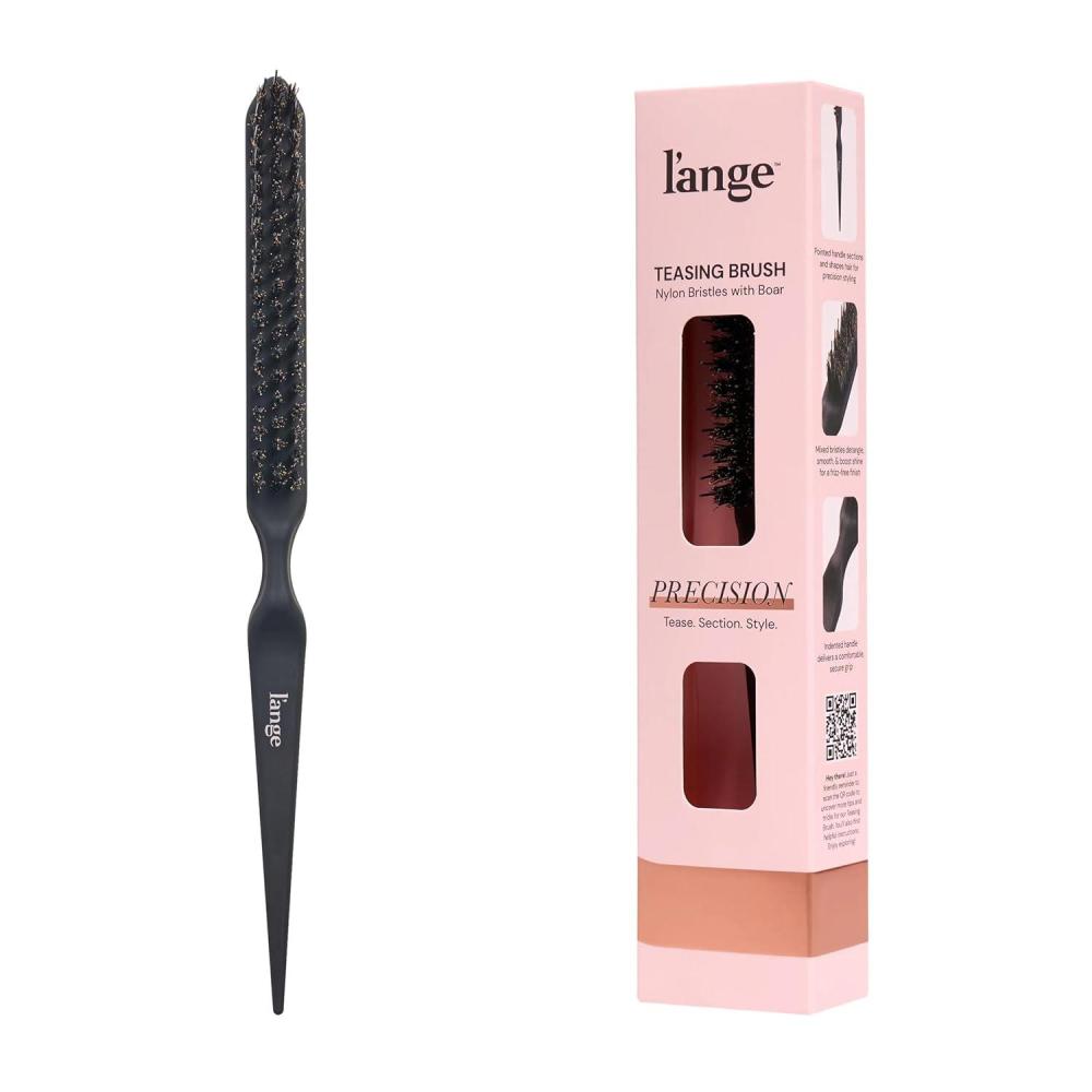imageLANGE HAIR Detangling Teasing Brush with Nylon amp Boar Bristles  Precise Sectioning  Adds Volume amp Root Lift  Tames Flyaways amp Frizz  Indented Grip  All Hair Types BlushBlack