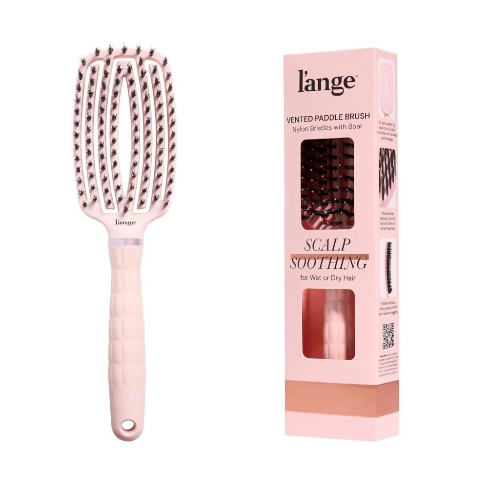 imageLANGE HAIR Detangling Vented Paddle Brush with Nylon amp Boar Bristles  Glides Through Tangles on Wet or Dry Hair  Tames Flyaways amp Frizz  Reduces Breakage amp Damage  For All Hair Types BlushBlush