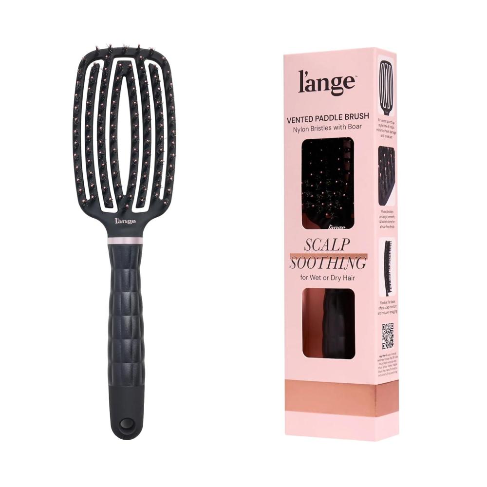 imageLANGE HAIR Detangling Vented Paddle Brush with Nylon amp Boar Bristles  Glides Through Tangles on Wet or Dry Hair  Tames Flyaways amp Frizz  Reduces Breakage amp Damage  For All Hair Types BlushBlack