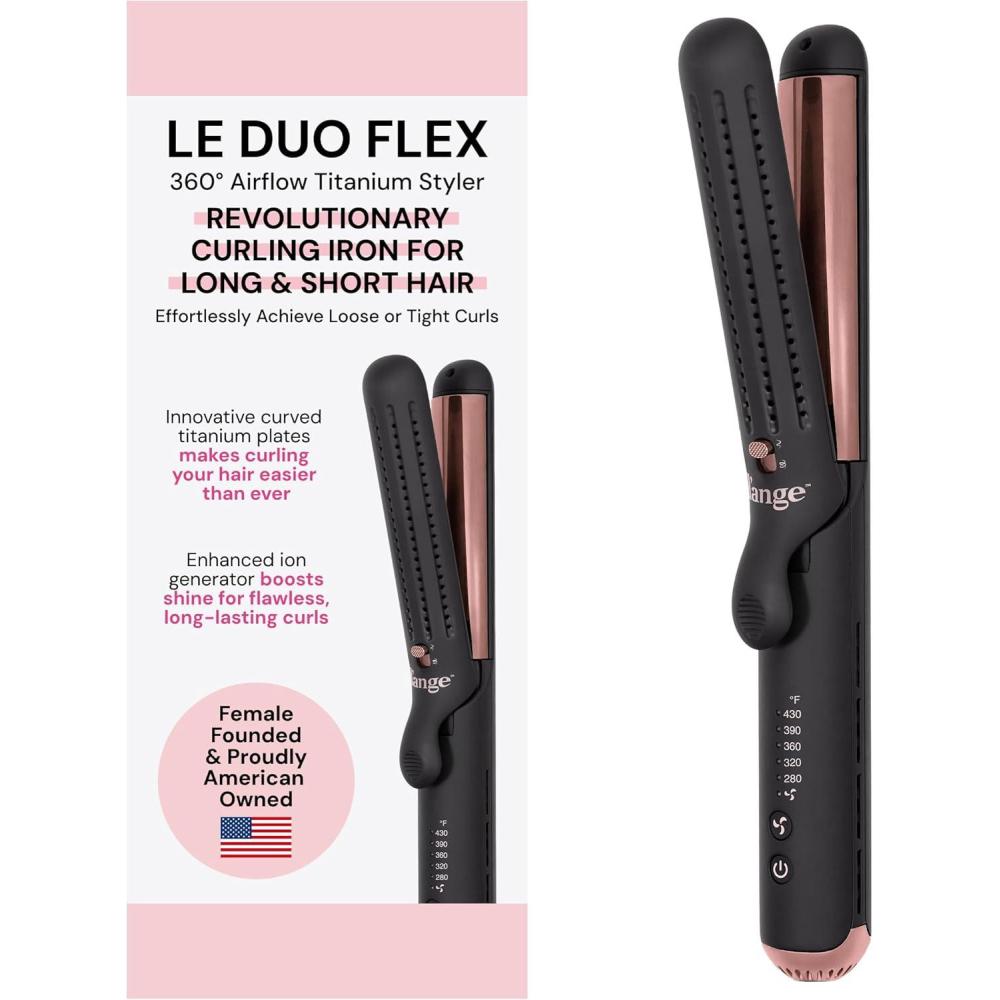 imageLANGE HAIR Le Duo Flex 360 Airflow Titanium Styler  Curling Iron with Adjustable Settings Creates Waves  Air Flow Styler Enhances Volume Locks  Dual Voltage Tool for All Hair Types BlushBlack
