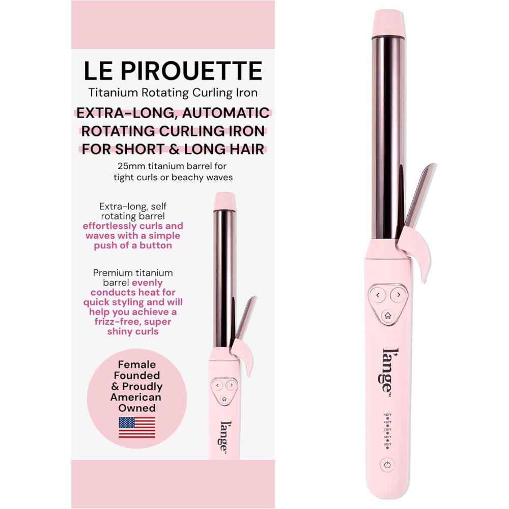 imageLANGE HAIR Le Pirouette 25MM Titanium Rotating Curling Iron SelfRotating Curler  Curls and Waves for Beginners and Pros  Premium Titanium 1 Inch Barrel  Blush25mm Blush