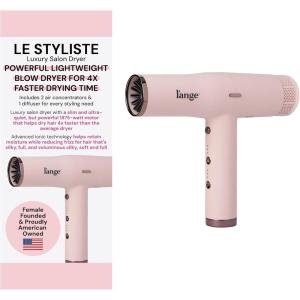 L’ANGE HAIR Le Styliste Luxury Hair Dryer | Quiet Brushless Blow Dryer with Diffuser | 1875 Watts for 4X Faster Drying | Hairdryer with 3 Heat & Speed Settings | Best Hair Dryers for Blowouts(Blush)