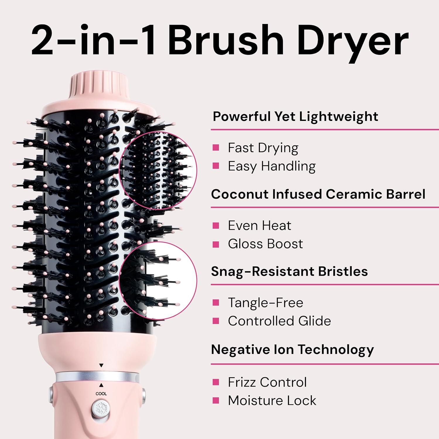 imageLANGE HAIR VolumeBoost 60mm 2in1 Ceramic Volumizing Brush Dryer  Fast Drying amp Styling for FrizzFree Voluminous Blowouts  CeramicCoated Barrel RedBlush