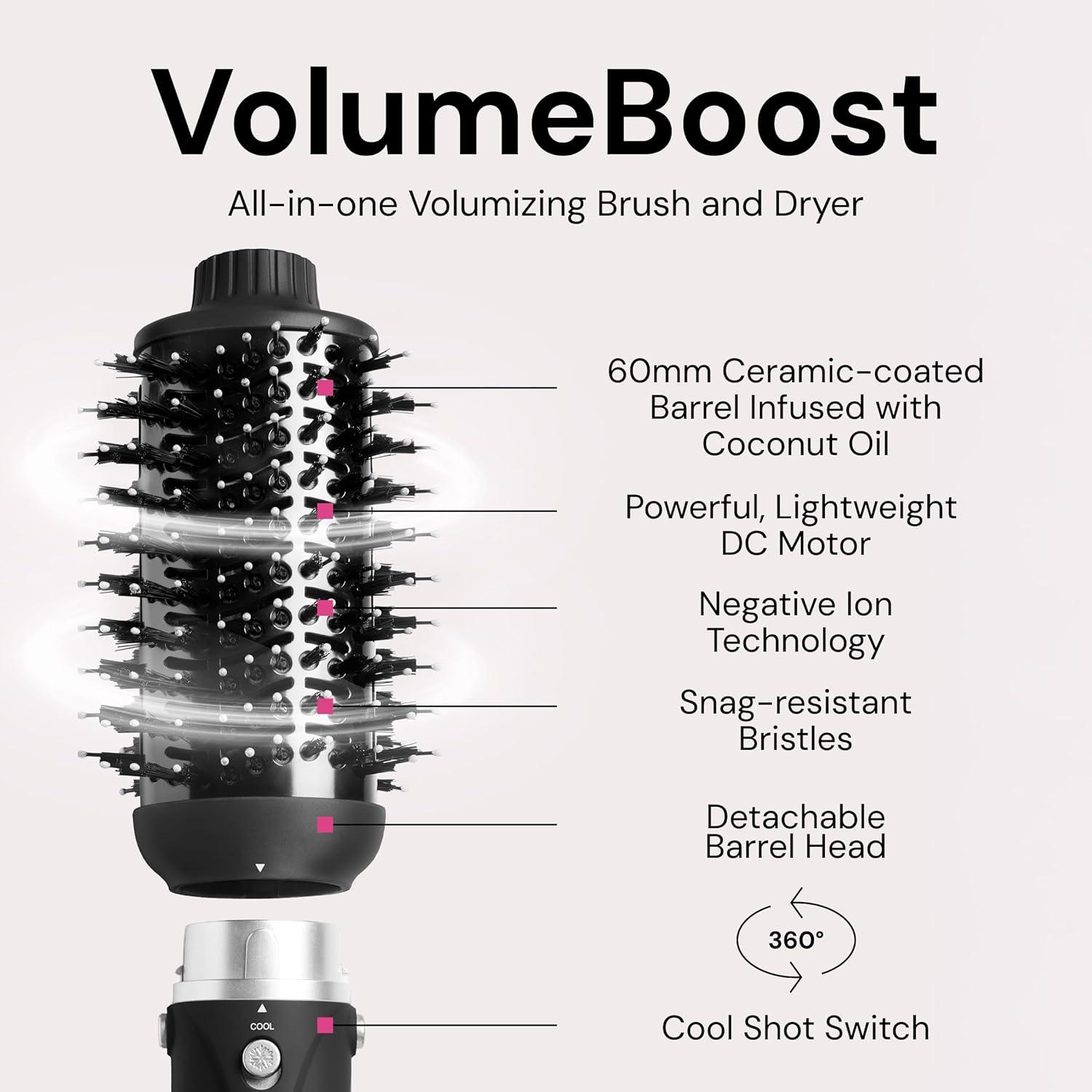 imageLANGE HAIR VolumeBoost 60mm 2in1 Ceramic Volumizing Brush Dryer  Fast Drying amp Styling for FrizzFree Voluminous Blowouts  CeramicCoated Barrel RedBlack
