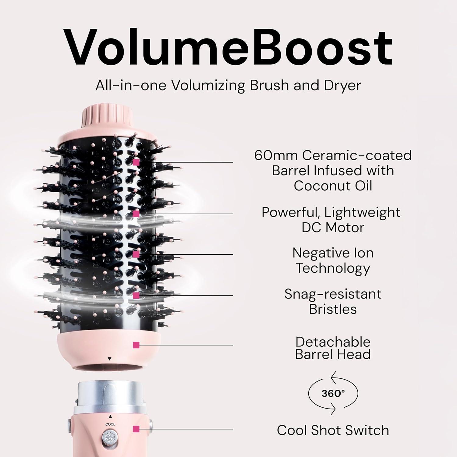 imageLANGE HAIR VolumeBoost 60mm 2in1 Ceramic Volumizing Brush Dryer  Fast Drying amp Styling for FrizzFree Voluminous Blowouts  CeramicCoated Barrel RedBlush