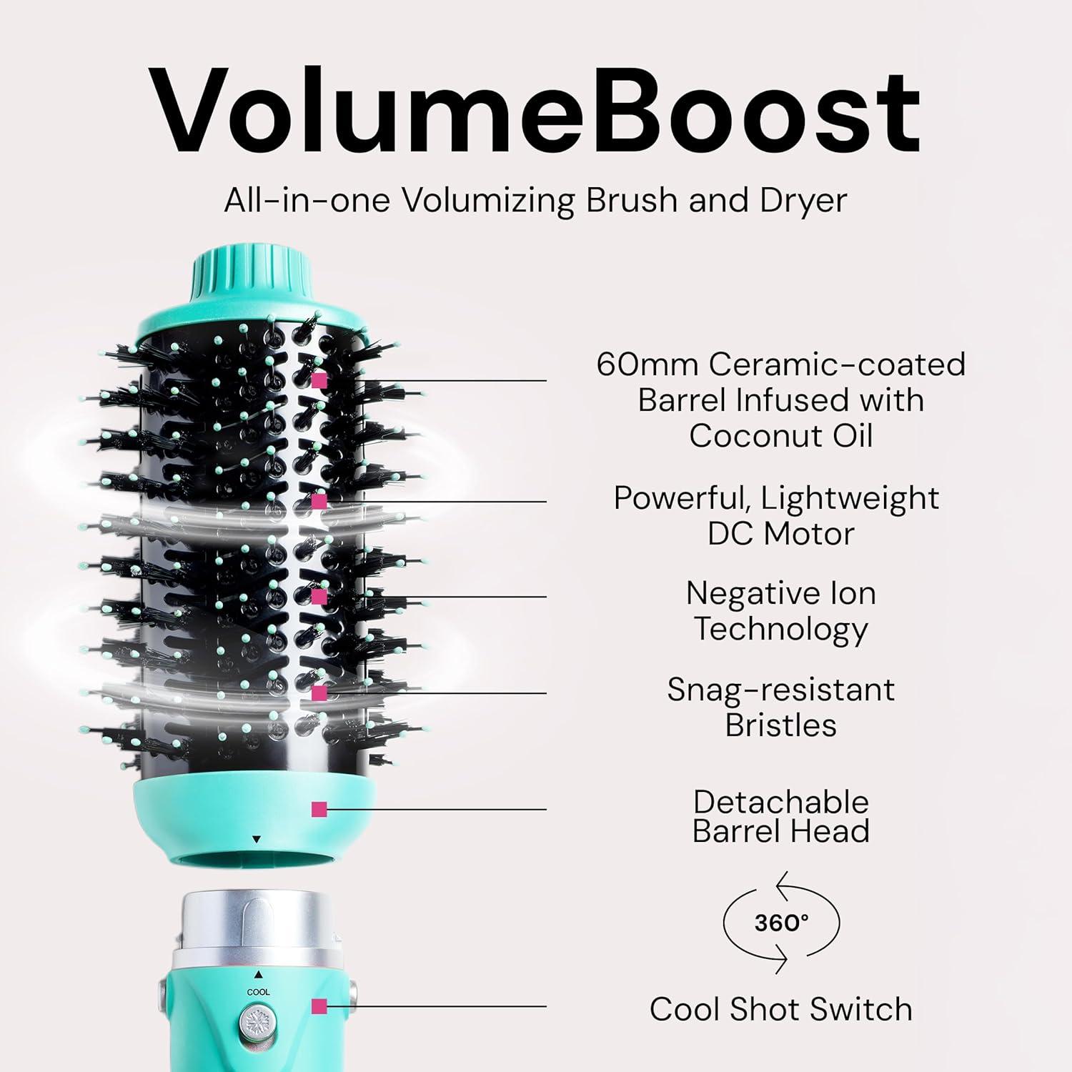 imageLANGE HAIR VolumeBoost 60mm 2in1 Ceramic Volumizing Brush Dryer  Fast Drying amp Styling for FrizzFree Voluminous Blowouts  CeramicCoated Barrel RedBlue