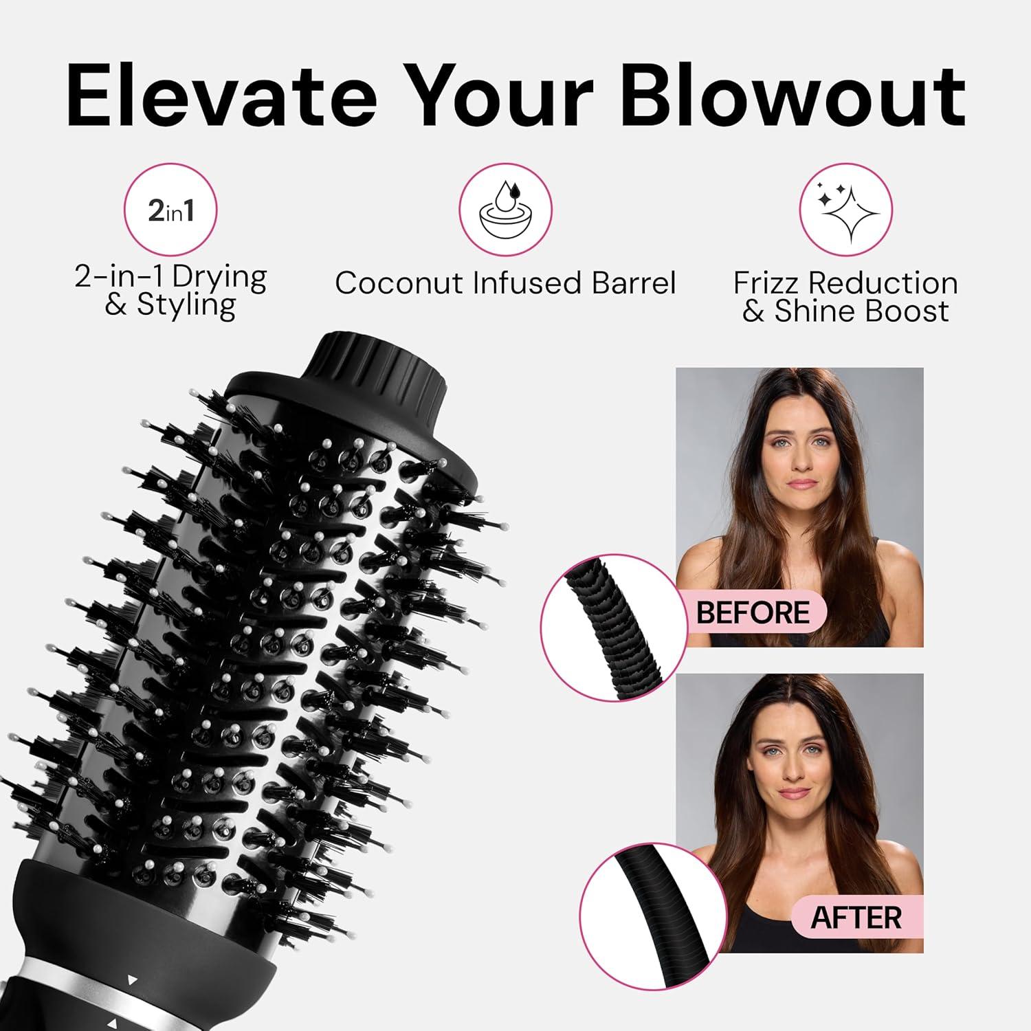 imageLANGE HAIR VolumeBoost 60mm 2in1 Ceramic Volumizing Brush Dryer  Fast Drying amp Styling for FrizzFree Voluminous Blowouts  CeramicCoated Barrel RedBlack