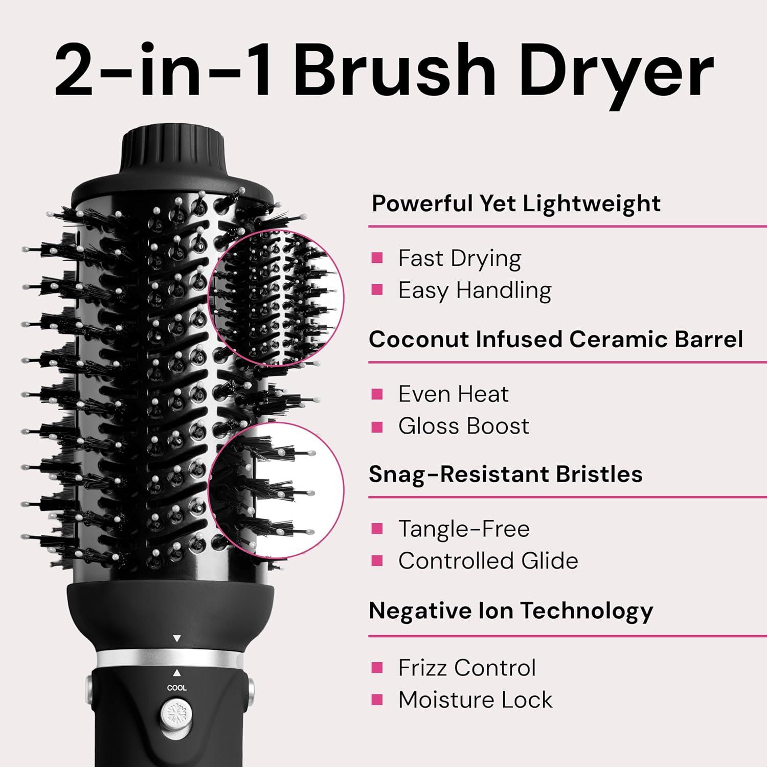 imageLANGE HAIR VolumeBoost 60mm 2in1 Ceramic Volumizing Brush Dryer  Fast Drying amp Styling for FrizzFree Voluminous Blowouts  CeramicCoated Barrel RedBlack