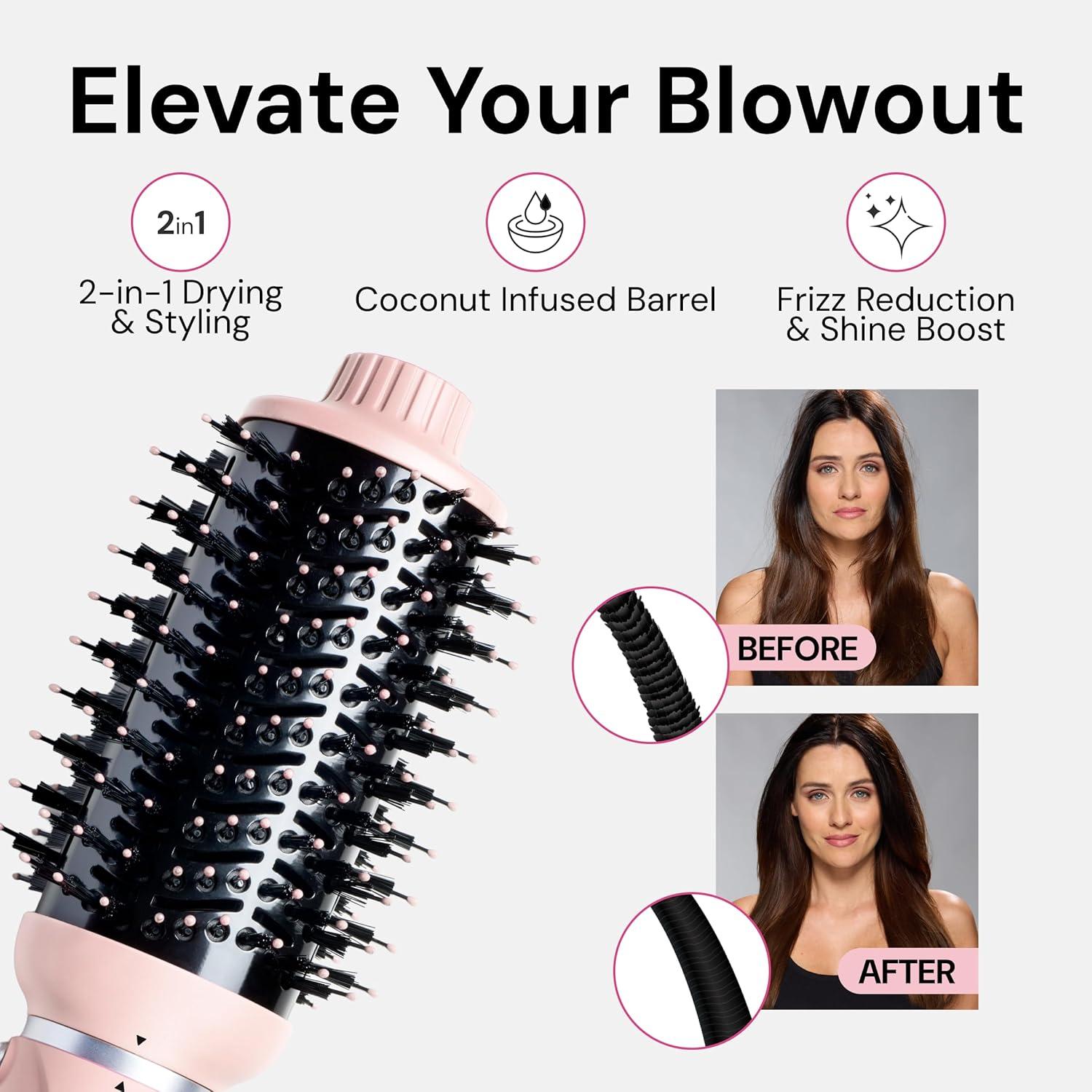imageLANGE HAIR VolumeBoost 60mm 2in1 Ceramic Volumizing Brush Dryer  Fast Drying amp Styling for FrizzFree Voluminous Blowouts  CeramicCoated Barrel RedBlush