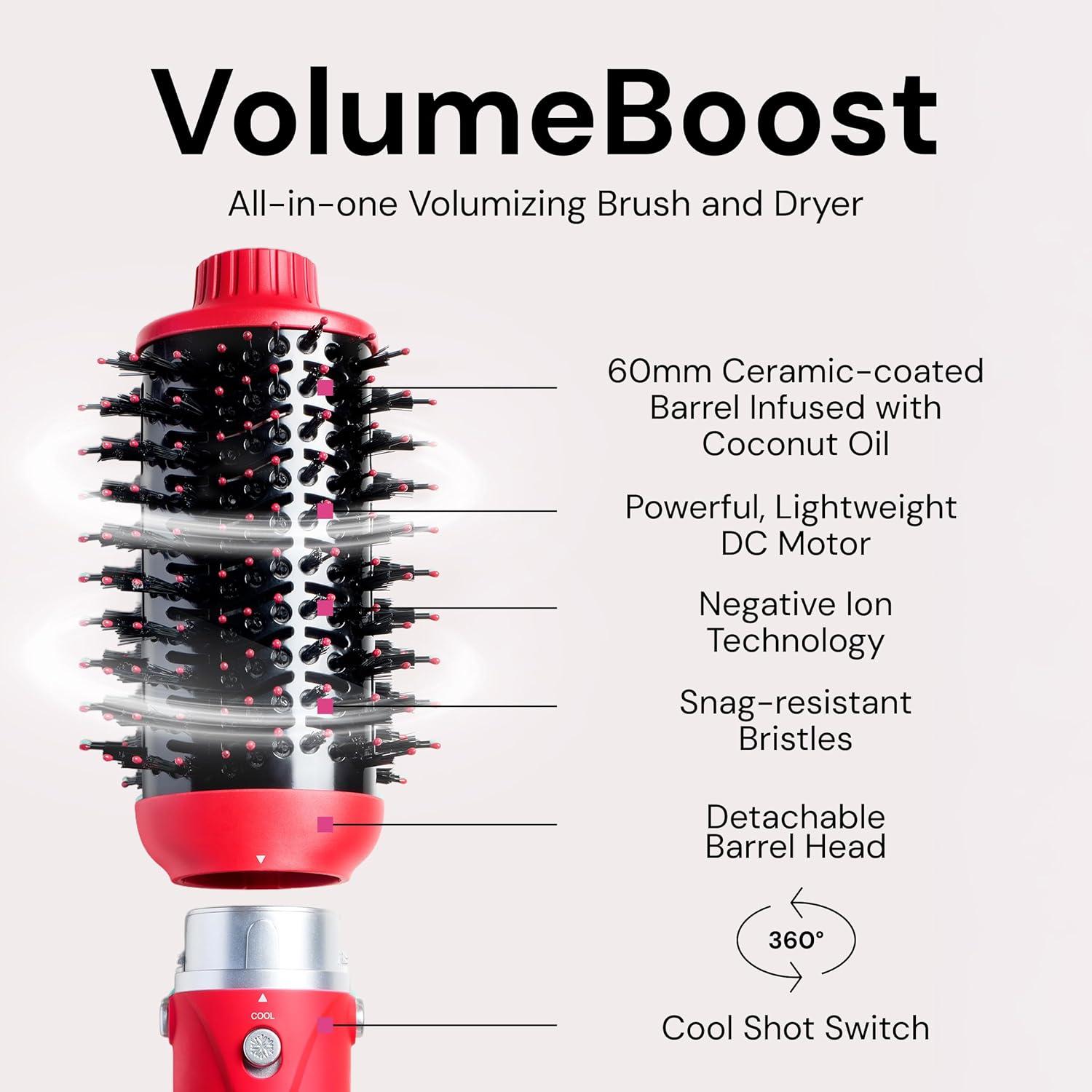 imageLANGE HAIR VolumeBoost 60mm 2in1 Ceramic Volumizing Brush Dryer  Fast Drying amp Styling for FrizzFree Voluminous Blowouts  CeramicCoated Barrel RedRed