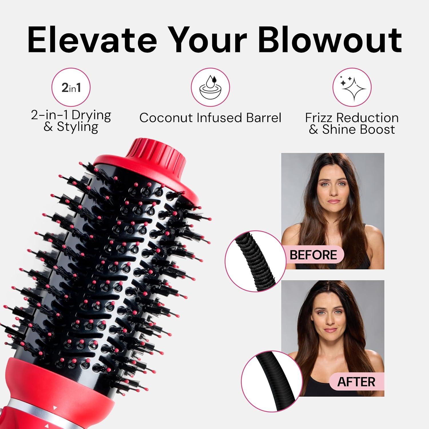 imageLANGE HAIR VolumeBoost 60mm 2in1 Ceramic Volumizing Brush Dryer  Fast Drying amp Styling for FrizzFree Voluminous Blowouts  CeramicCoated Barrel RedRed