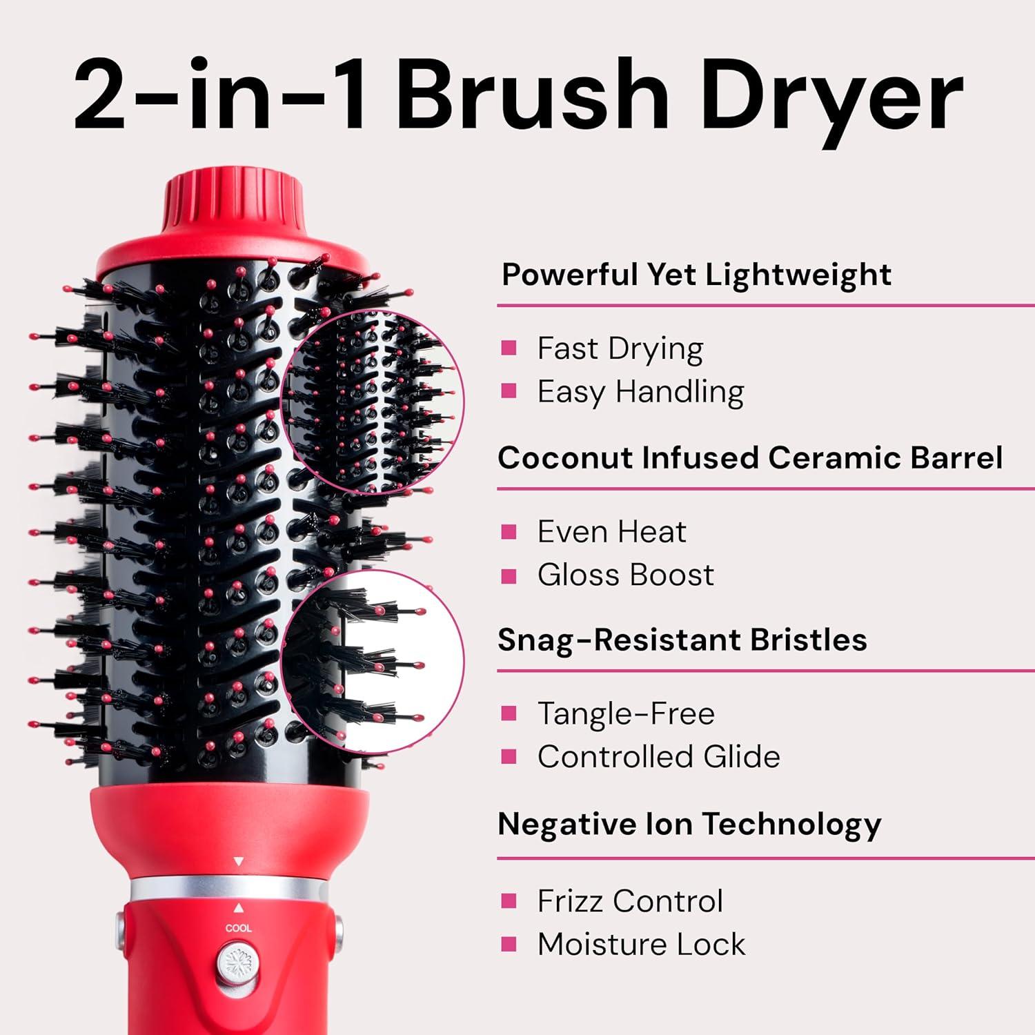 imageLANGE HAIR VolumeBoost 60mm 2in1 Ceramic Volumizing Brush Dryer  Fast Drying amp Styling for FrizzFree Voluminous Blowouts  CeramicCoated Barrel RedRed