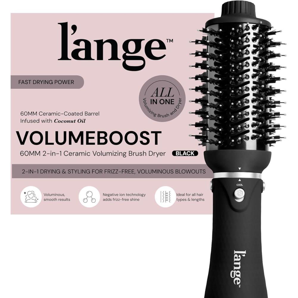 imageLANGE HAIR VolumeBoost 60mm 2in1 Ceramic Volumizing Brush Dryer  Fast Drying amp Styling for FrizzFree Voluminous Blowouts  CeramicCoated Barrel RedBlack