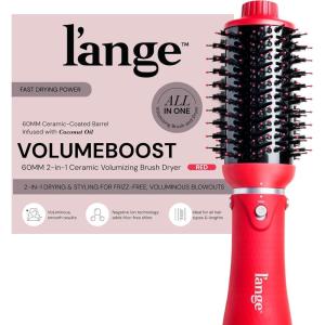 L’ANGE HAIR VolumeBoost 60mm 2-in-1 Ceramic Volumizing Brush Dryer | Fast Drying & Styling for Frizz-Free, Voluminous Blowouts | Ceramic-Coated Barrel (Red)(Red)