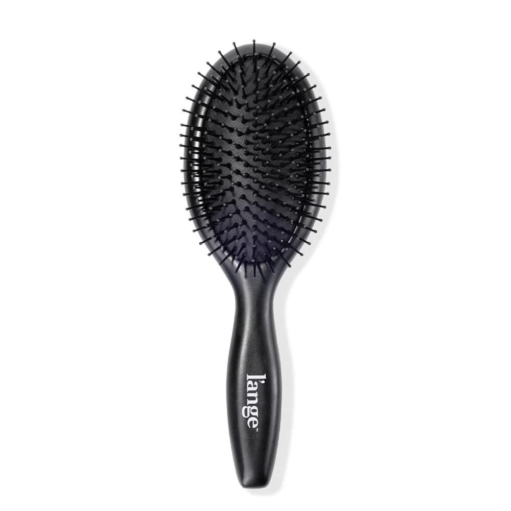 imageLange Beech Wood Oval Brush  Scalp Massager amp Detangling Brush  HeatResistant  Good for All Hair Types  Black